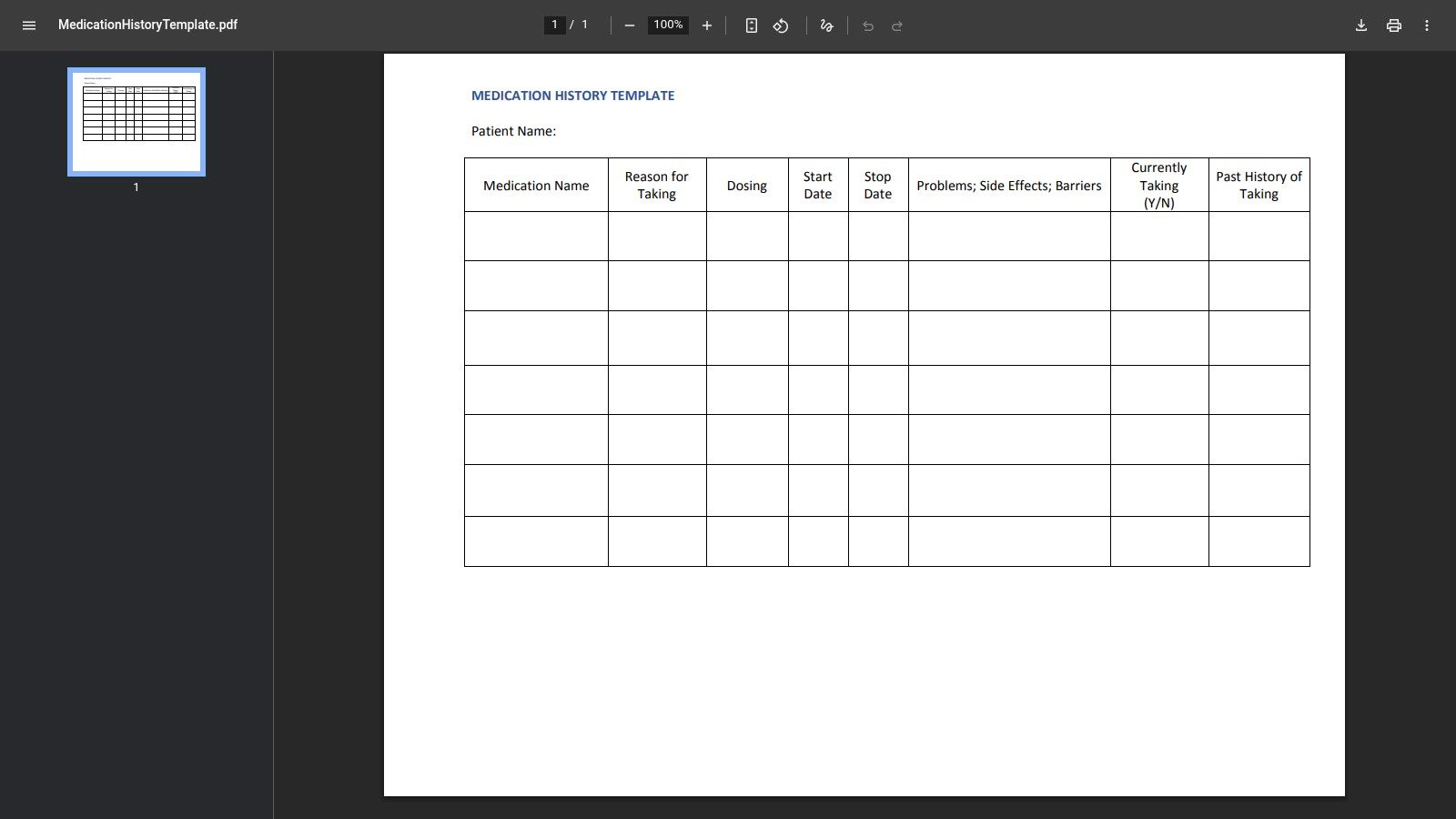 University of Washington AIMS Center — Medication History Template
