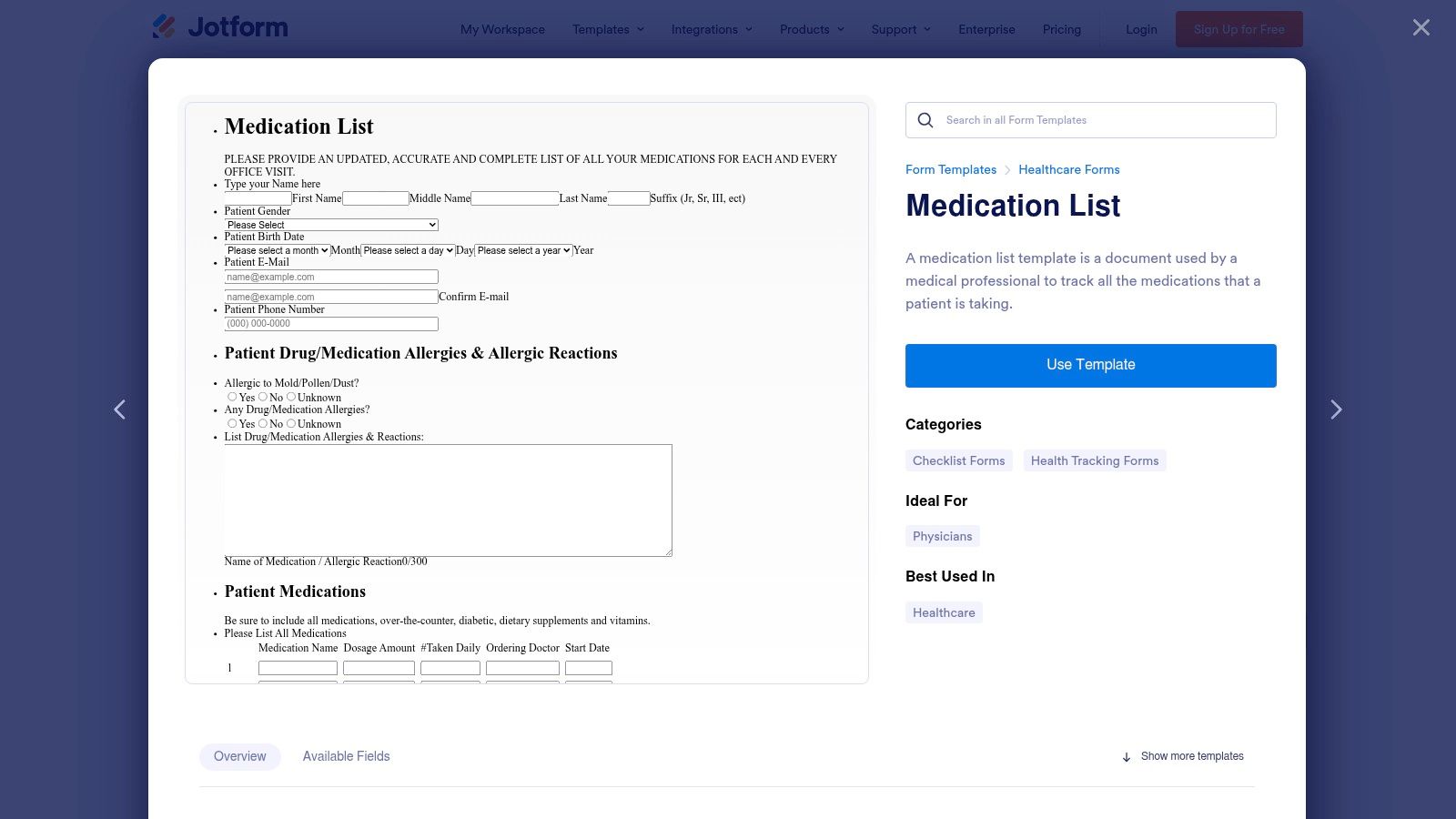 Jotform — Medication List Form Template