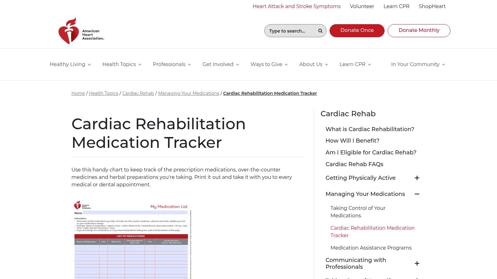 American Heart Association — My Medicine List