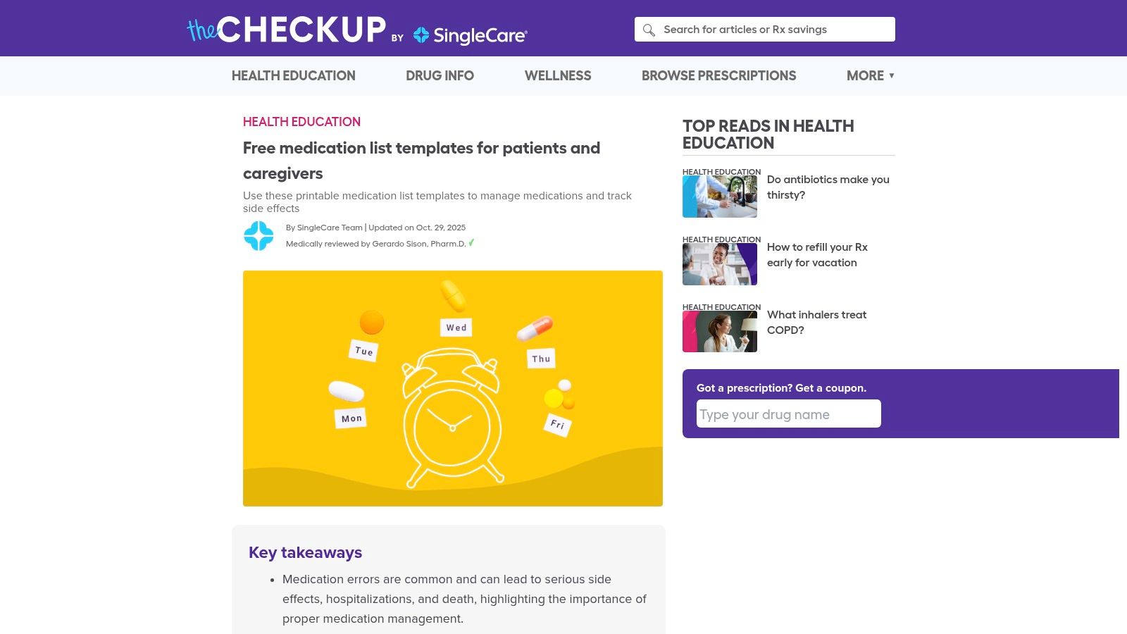 SingleCare — Free Medication List Templates
