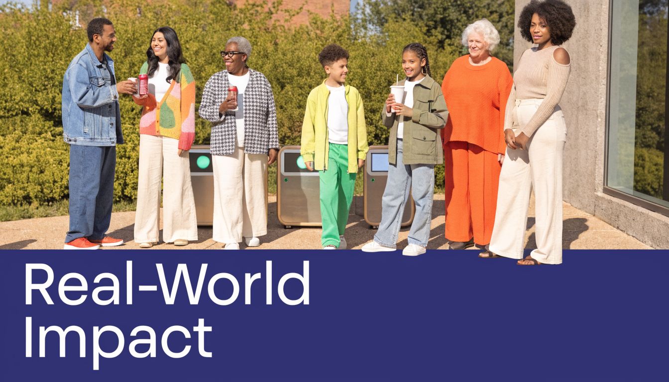 A diverse group of people of various ages standing outdoors together in a sunny setting.