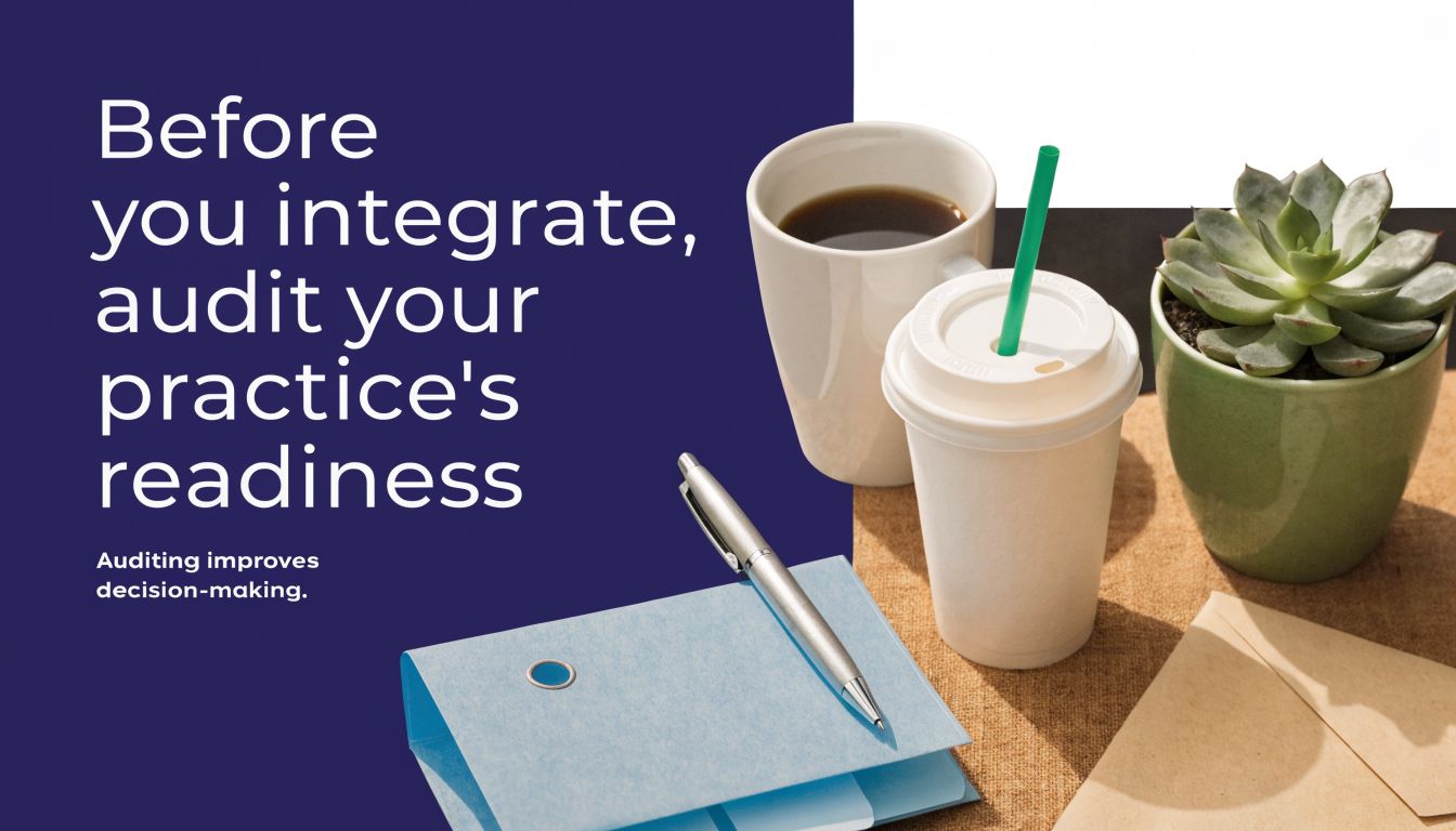 A professional office desk with a coffee mug, a paper cup, a pen, and a succulent plant.