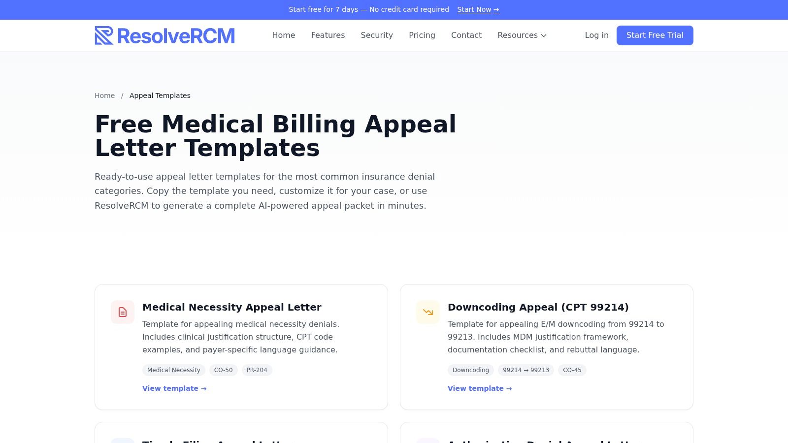 ResolveRCM – Free medical billing appeal letter templates