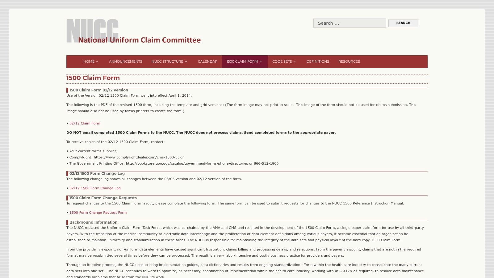 National Uniform Claim Committee (NUCC) – CMS‑1500 claim form and instructions