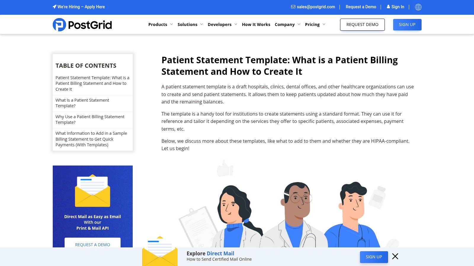 PostGrid – Patient statement templates + HIPAA‑compliant print & mail