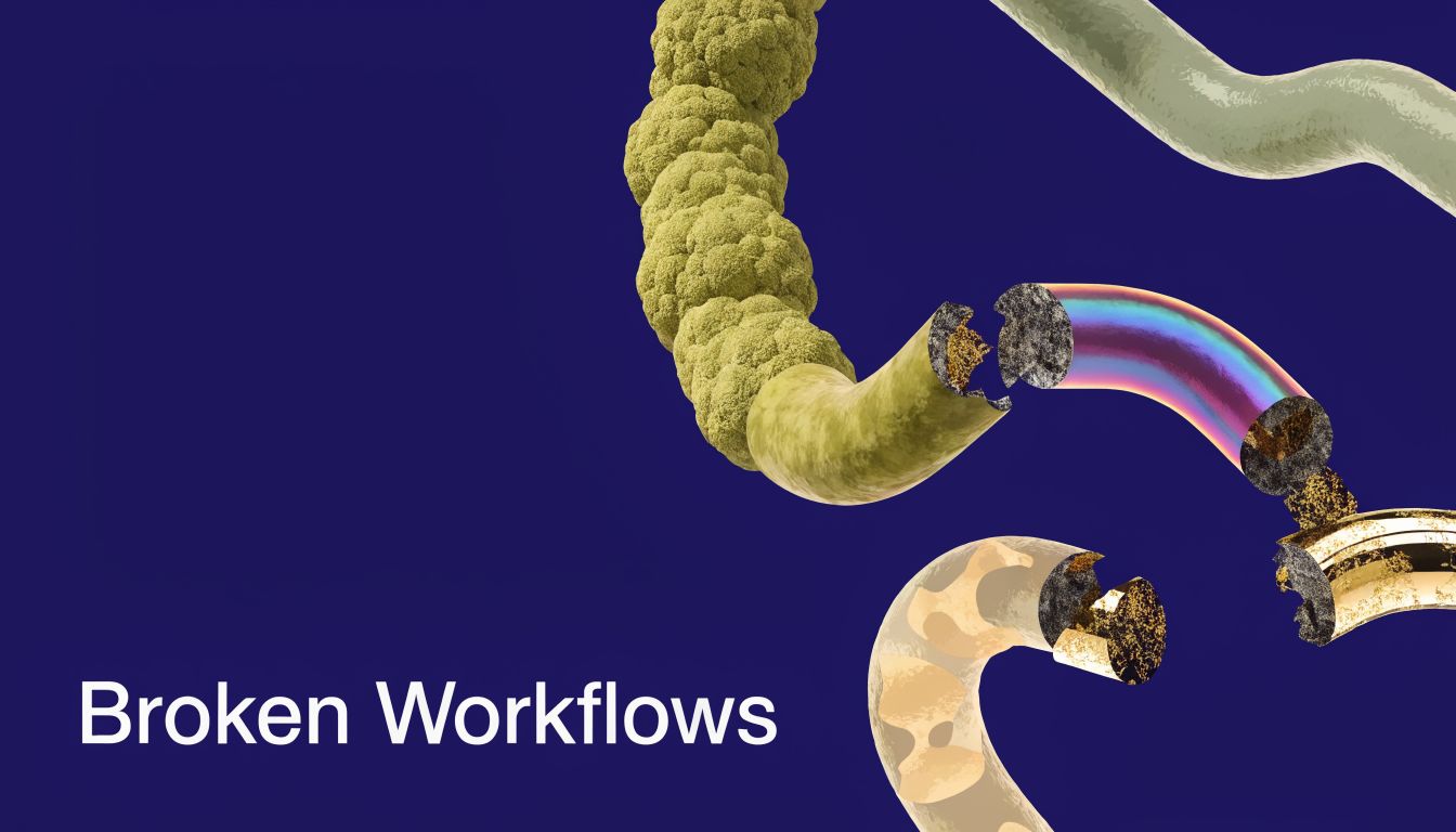A digital illustration showing abstract broken tubes with colorful textures set against a solid dark blue background.