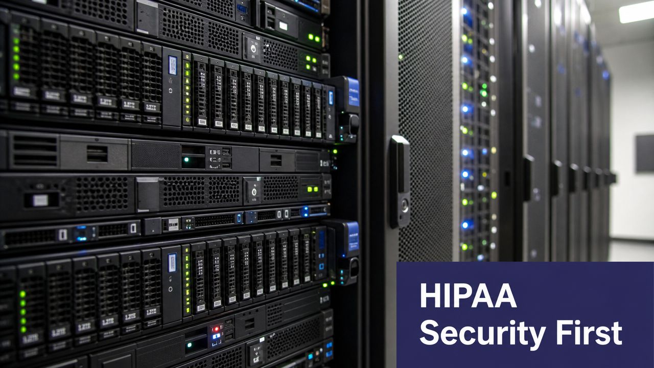 Close-up of industrial server racks in a data center, highlighting secure and reliable technology infrastructure.