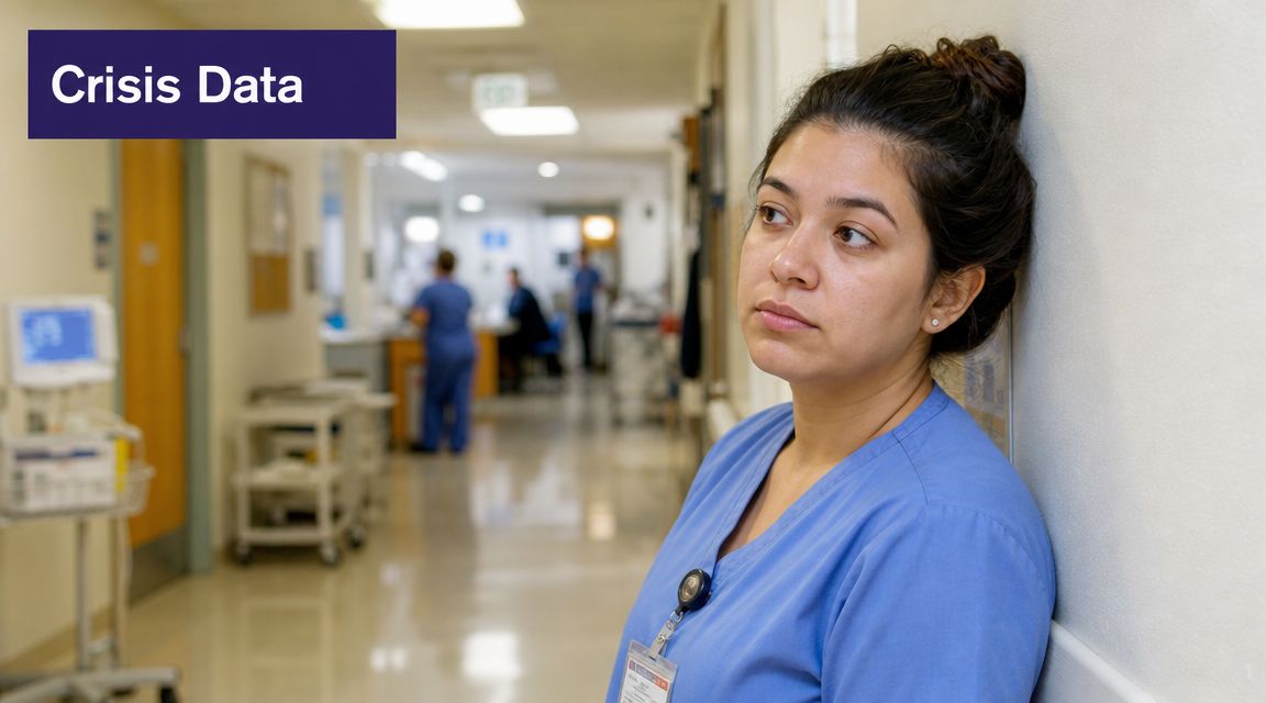 A tired healthcare worker leaning against a hospital wall, looking exhausted after a long shift.
