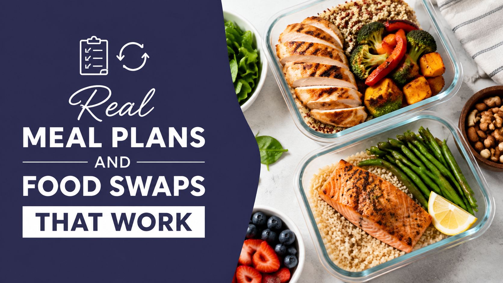 Healthy meal prep containers featuring grilled chicken, salmon, vegetables, and fruit for chronic kidney disease management.