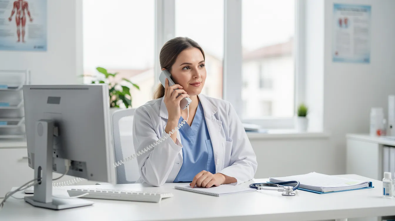 Staff member on a phone call in a medical office